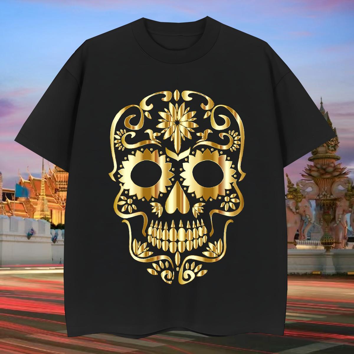 New T Shirt For Man skull Wear 230g 100% Cotton High Street Hip Hop Unisex Graphic Breathable Men Tees
