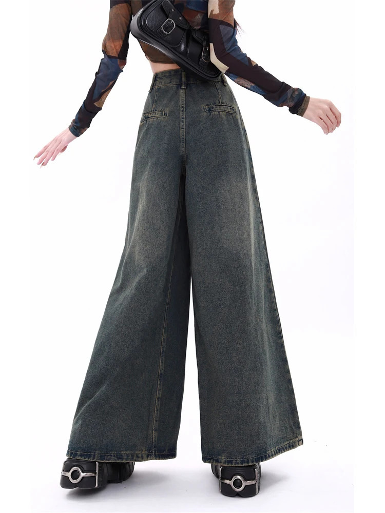 Summer Women Korean Fashion Flare Pleated Mom Jean Y2k Japanese Bell Bottoms Denim Pants Long Trousers 2000s Kpop Goblin Core 240807
