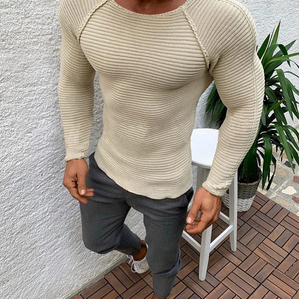 Sweater Spring Slim Solid Fashion inside Underwear Men Mock Neck Basic T-shirt Blouse Pullover Long Sleeve Top 240816