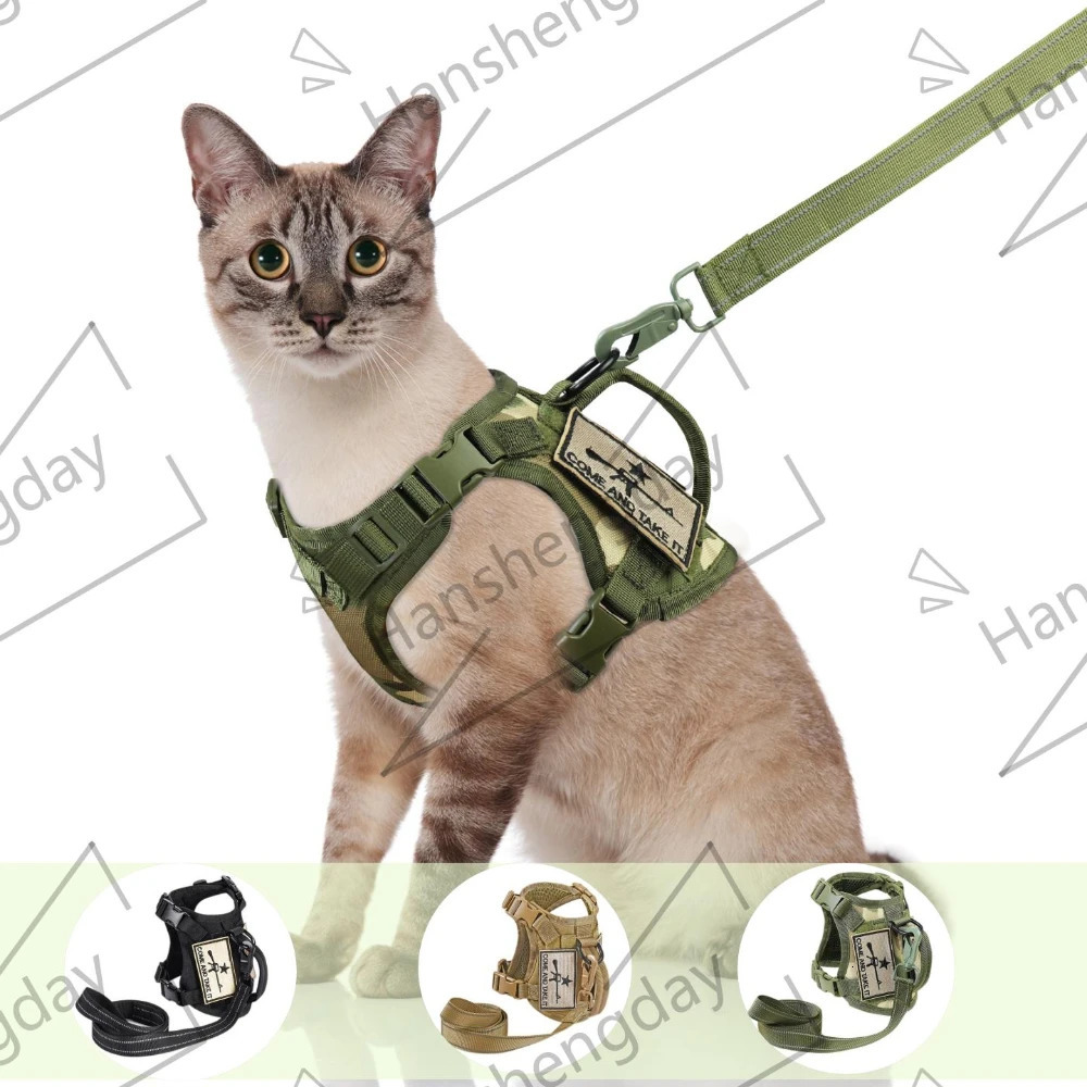 Tactical cat harness and belt escape large adult walking vest adjustable soft mesh pet with control handle 240806