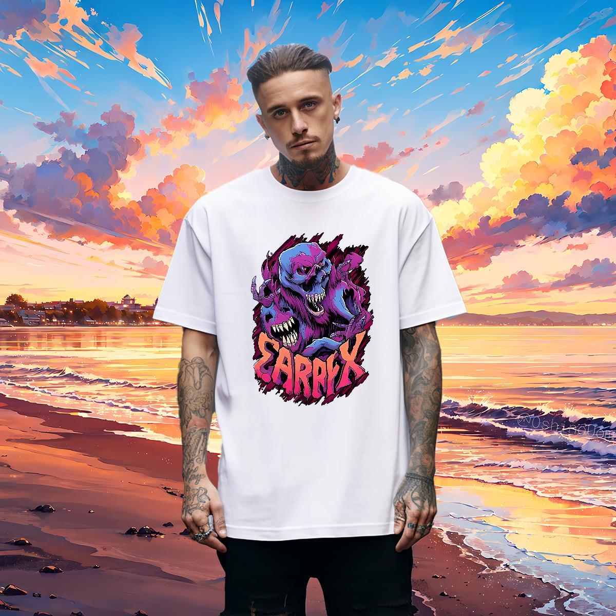 Fashion Designer T-Shirts skull Tops 100% Cotton 230g Street wear Hip Hop Popular DIY Printed Breathable Crew Neck Men Tops Tees