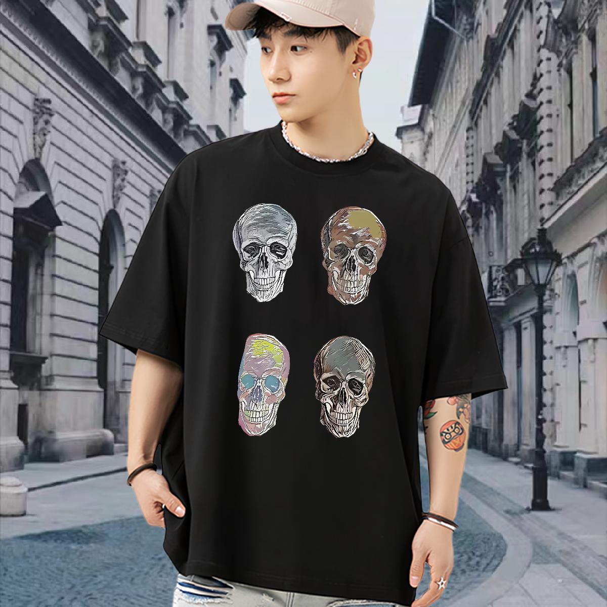 Fashion New Mens T Shirts skull Wear 230g 100% Cotton Street Casual Popular DIY Printed O Neck Short Sleeves Men Clothes T-Shirt