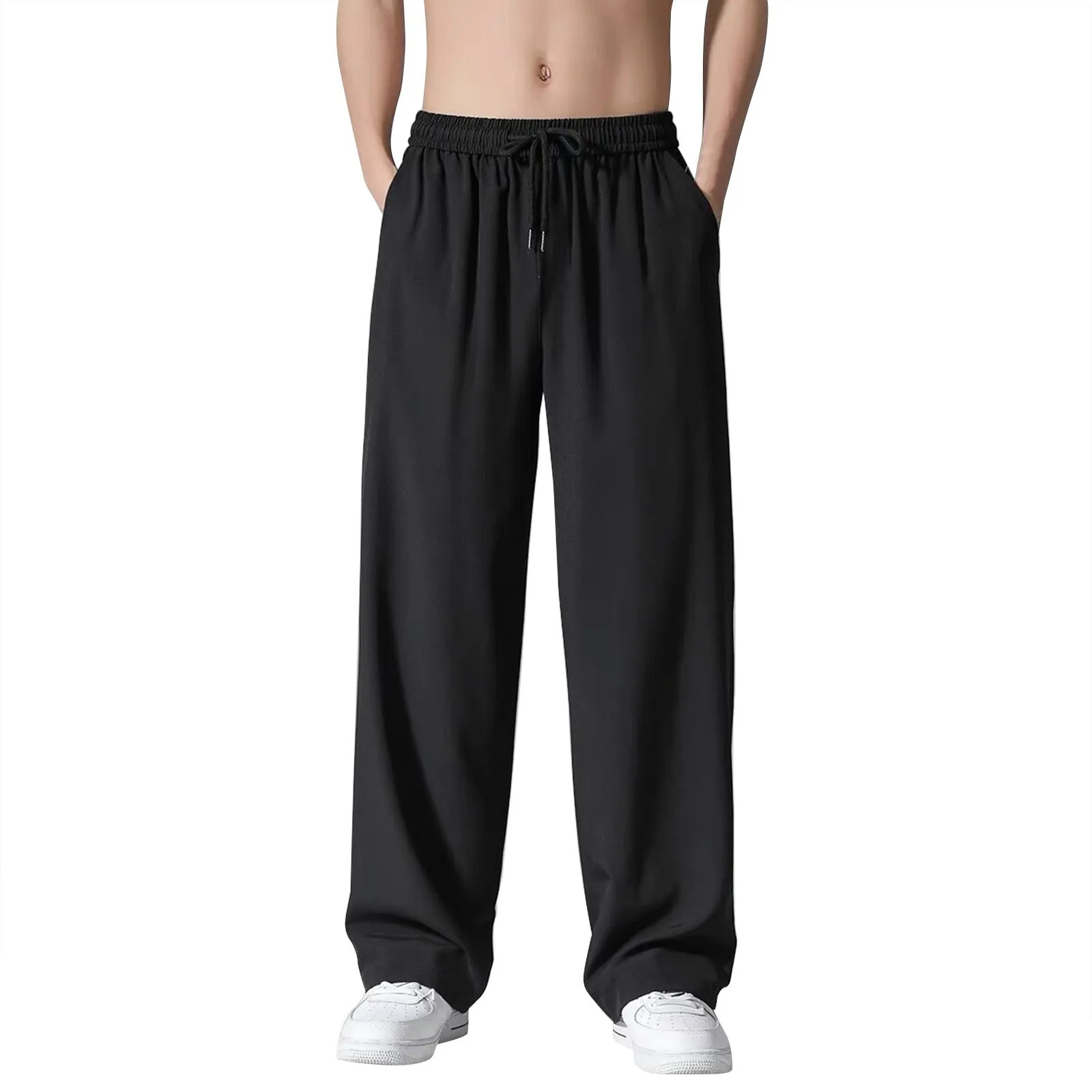 Ice Silk Men Joggers Sweatpants Y2k Streetwear Sportswear Jogging Gym Trousers Male Baggy Wide Leg Straight Pants 240806