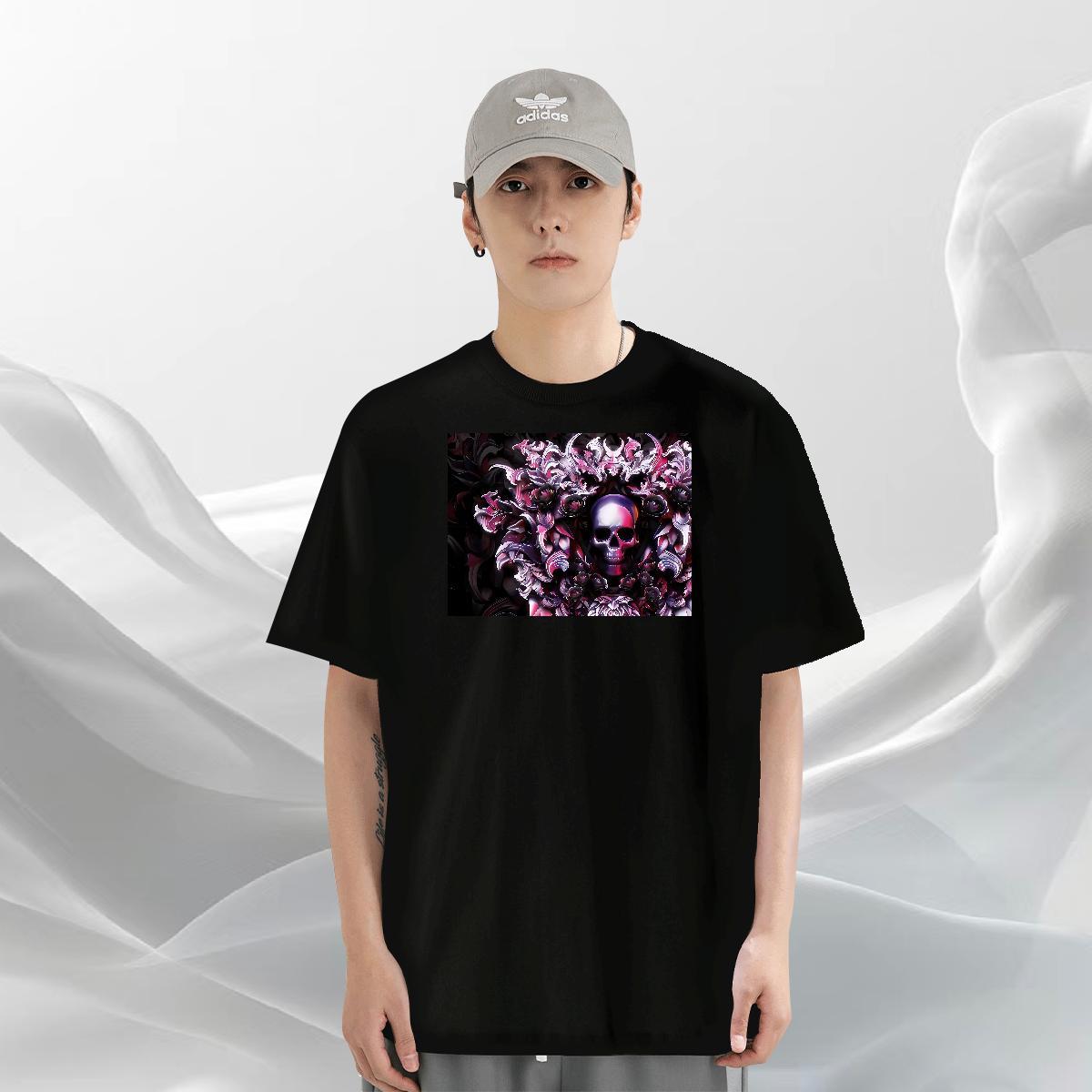 Fashion Design Mens T Shirts skull Tees Shirts 100% Cotton 230g Summer Casual Cool Floral Print Crew Neck Breathable Men Tees