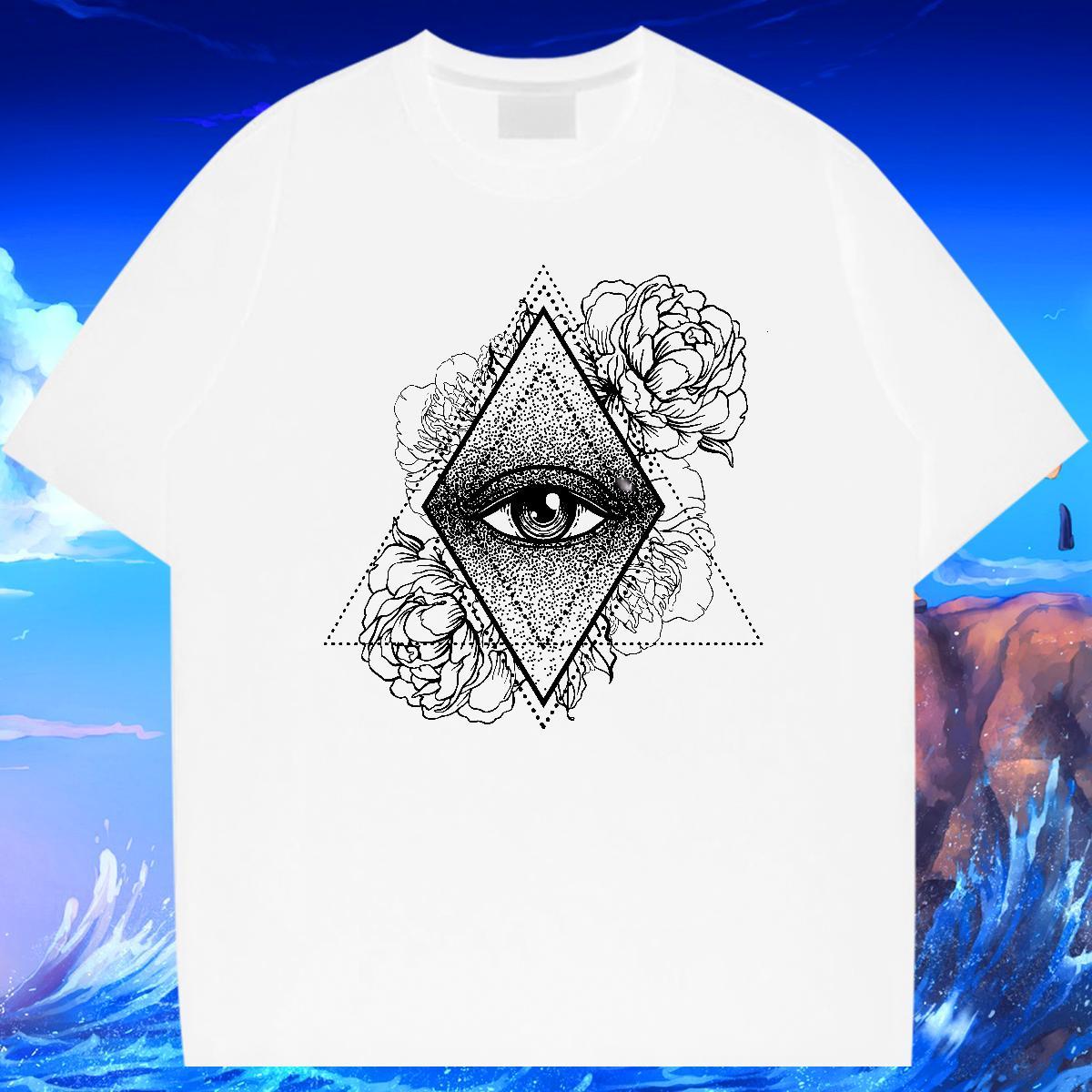 Custom T-Shirts for Men eye of the devil Tees Shirts 230g Pure Cotton High Street Hip Hop Free Shipping Customized Print Breathable Short Sleeve Tshir