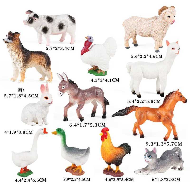 Other Toys New 12pcs Farm Animal Figurines Poultry Sets Action Figures Horse Cow Dog Duck Sheep Cock Model Education Toys for Children GiftL486