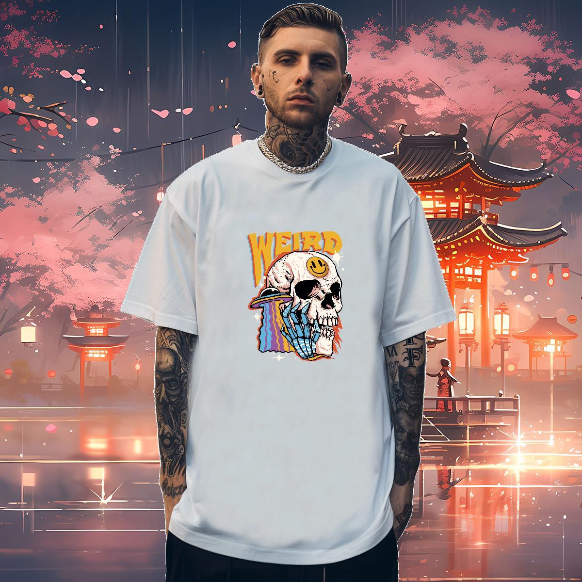 Wholesale Mens T Shirts skull Tees Shirts 230g Pure Cotton Street Wear Loose Fit Customized Print Breathable Men Tshirts