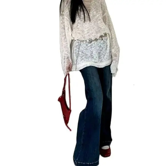Flare Jeans Low Waist Woman High Waist Y2k Lady Elastic Slim Fit Denim Bell Bottom Pants Female Vintage Retro Blue Trousers 240807