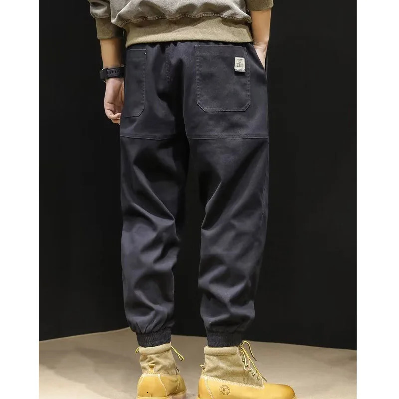 Mens Patch Pocket Fashion Cargo Pants Loose Casual Harun Labor Protection Korean Version Wearresistant Trousers 240806