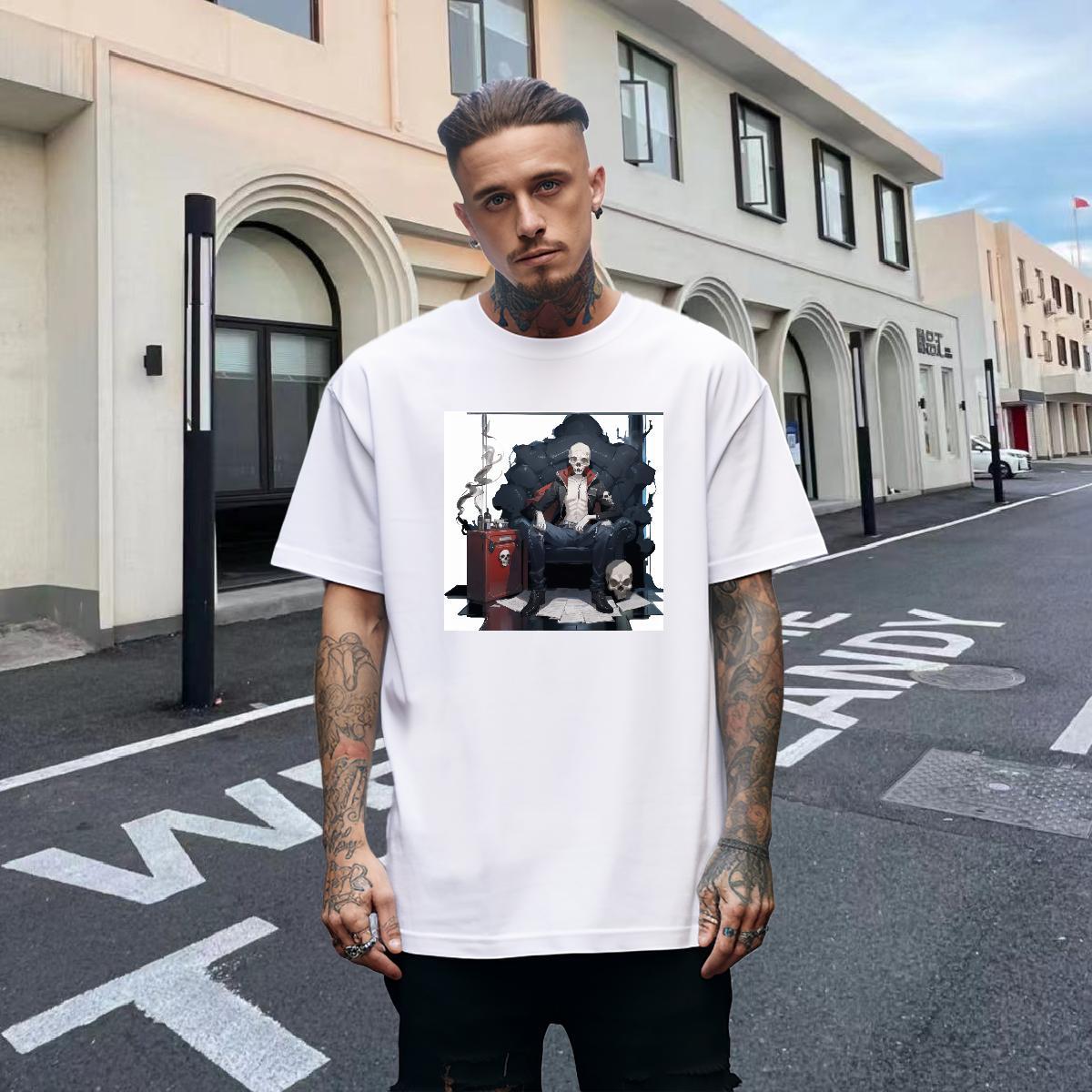 2024 DIY T Shirt For Man skull Clothings 100% Cotton 230g Casual Classic Oversized 3XL 4XL Breathable Crew Neck Men Tops Tees