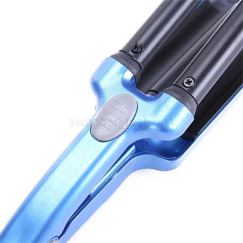 Blue Hair Curler Mini 3 Barrel Curling Iron Flat Ceramic Hair Tools Professional Crimper Tongs Curling Wand Salon Styling ToolsXJ240807