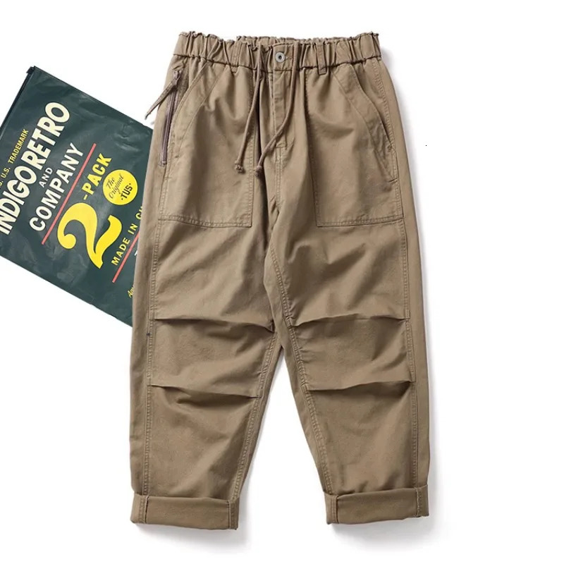 100% Cotton American Vintage Washed Workwear Pants for Men Accordion Pockets Loose Straight Paratrooper Trousers Autumn Cityboys 240806