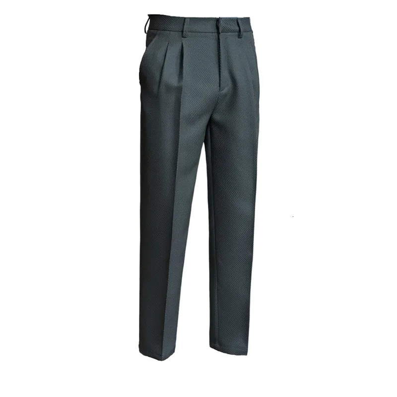 Spring and Autumn Men Waffle Pants Business Casual Fashion Texture Advanced Pleated Design Comfortable Straight leg Hombre 240806