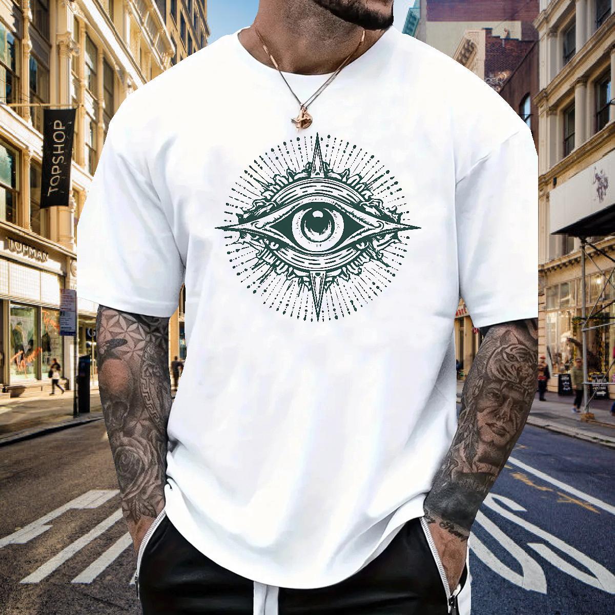 Fashion New Mens T Shirts eye of the devil Tops 230g Pure Cotton Casual Loose Fit Floral Print Breathable Short Sleeve Men Clothes T-Shirt