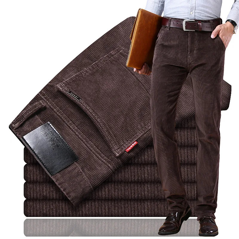 Spring Autumn Mens Y2k Corduroy Streetwear Pants Gentleman Casual Business Work Wide Leg Straight Trouser 240806