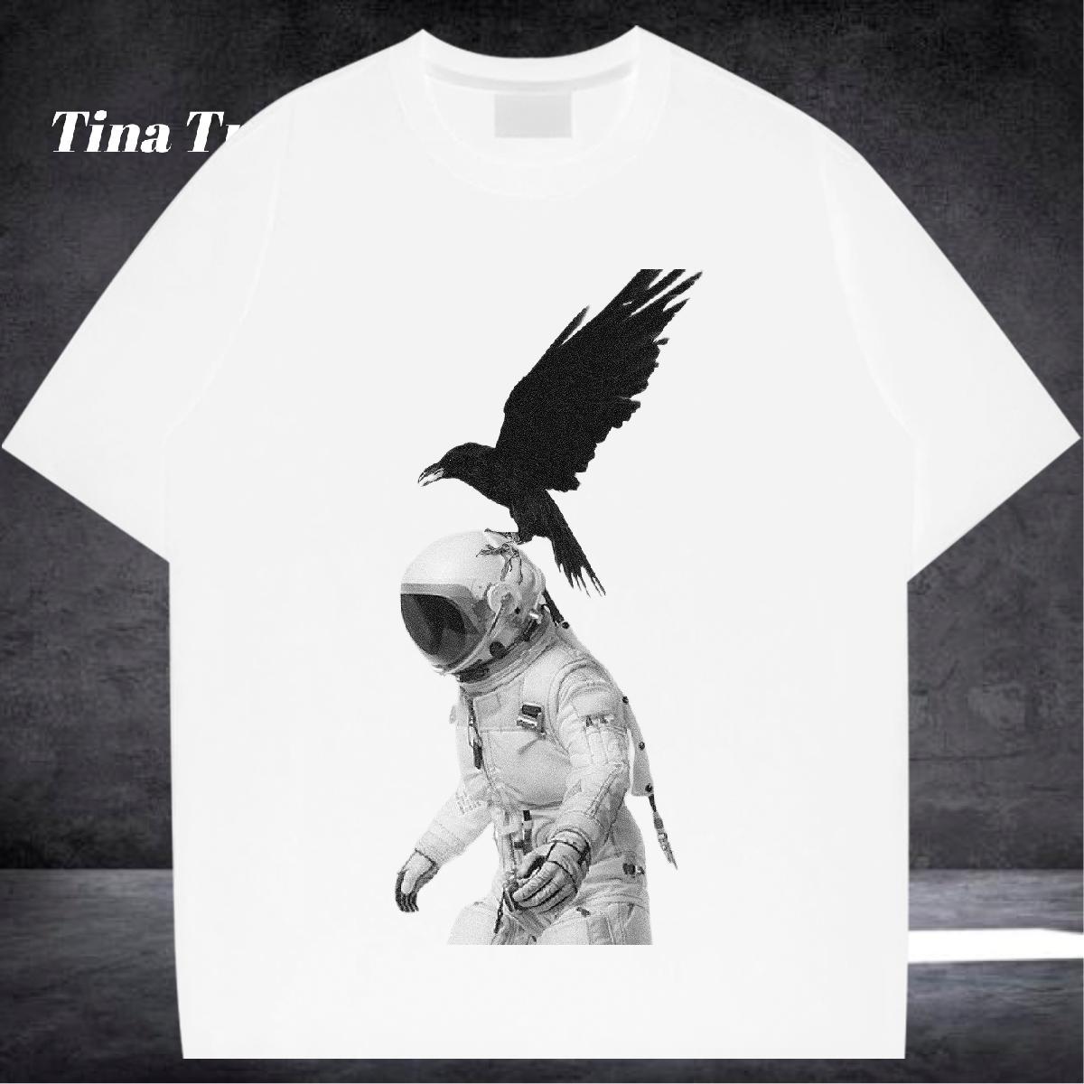Fashion New Men T Shirts eagle Tops 100% Cotton 230g Summer Casual Loose Fit Anime Print Pure Cotton Men Clothes T-Shirt