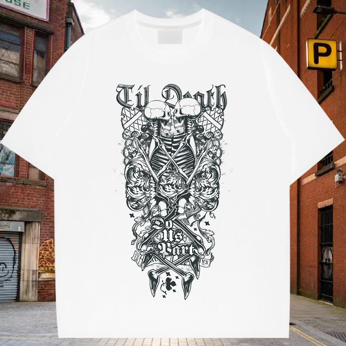 Designer T-Shirts for Men skull Clothes 230g Pure Cotton Hip Hop Street Cool Custom Print Oversized Breathable Men Tees
