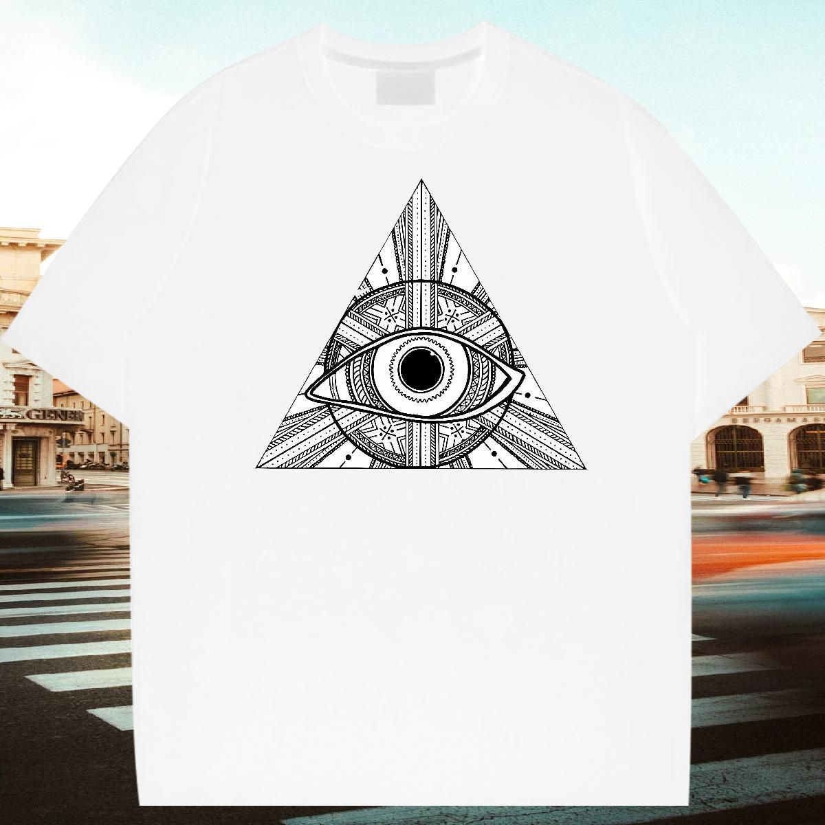 2024 T-Shirts for Men eye of the devil Tees Shirts 230g 100% Cotton Street Wear Loose Custom Print Oversized Breathable Crew Neck Mens Tshirts