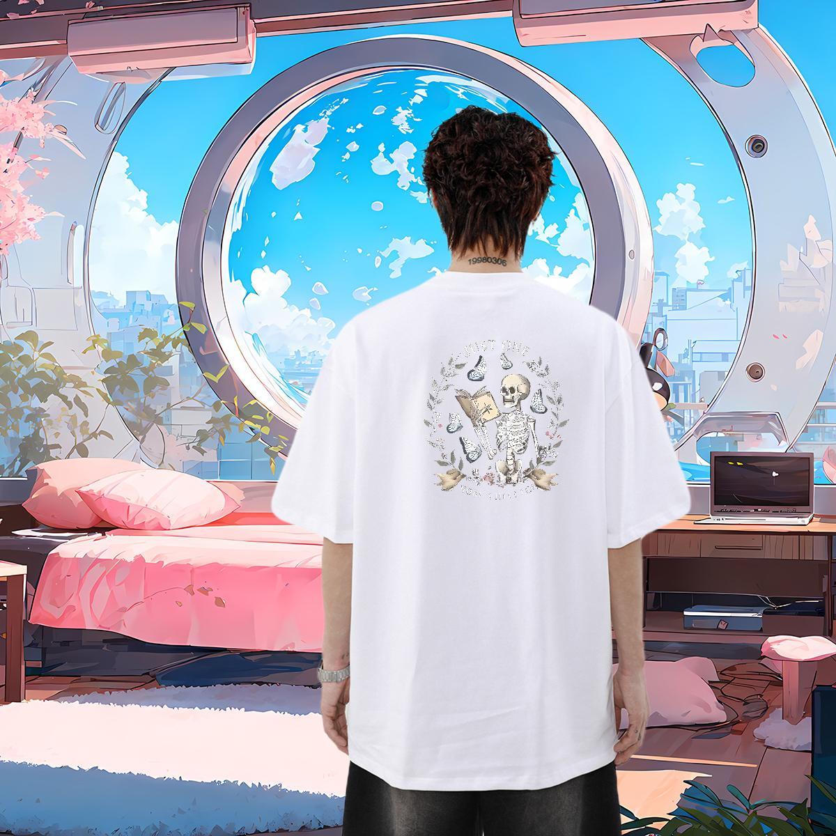 2024 DIY T-Shirts for Men skull Tops Tees 230g Cotton High Street Hip Hop Loose Fit Custom Cartoon Breathable Soft Tshirts