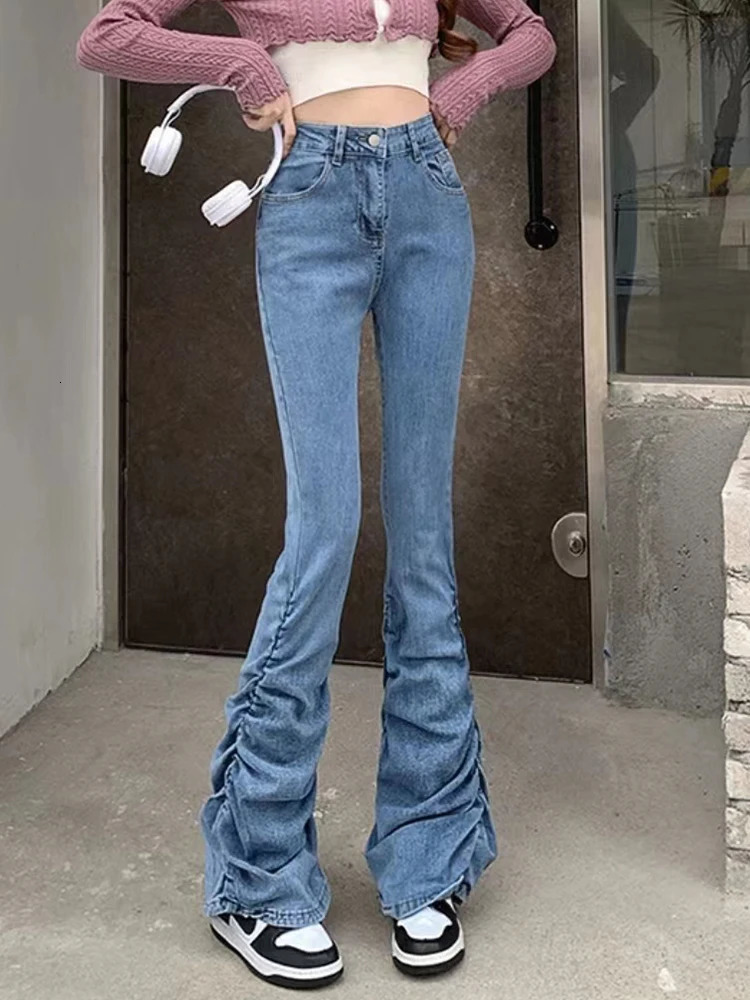 Gyaru Basic Bell Bottoms Low Waist Slim Comfortable Flare Jeans Women Fashion Solid Color Denim Pant Trousers Y2K American Retro 240807