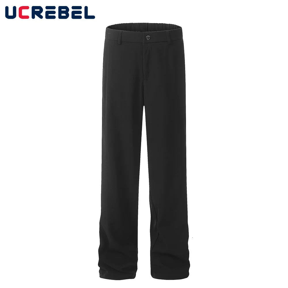 side Breasted Solid Color Suit pants Mens High Street Straight Loose Flare Men Trousers 240806