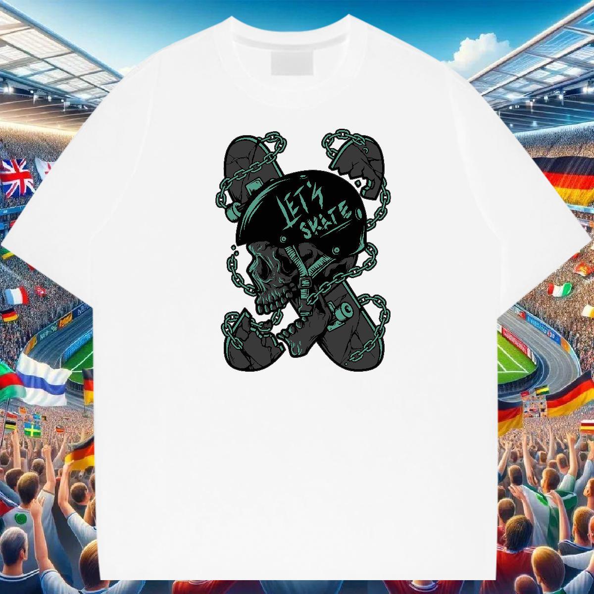 DIY Customized T-Shirts skull Wear 100% Cotton 230g Daily Outfit Popular Cartoon Printing L-4XL Breathable Crew Neck Men Clothes T-Shirt