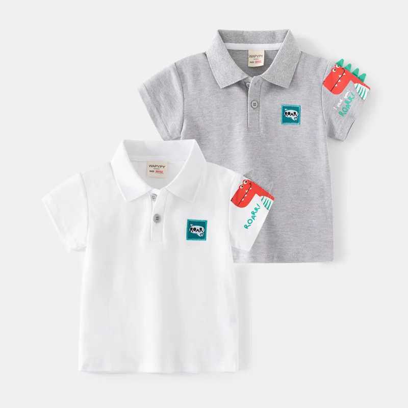 2024 Summer Boys Short sleeved Polo Shirt Childrens Fun Dinosaur Breathable Cotton 2 Colors Age 3-8 W241223