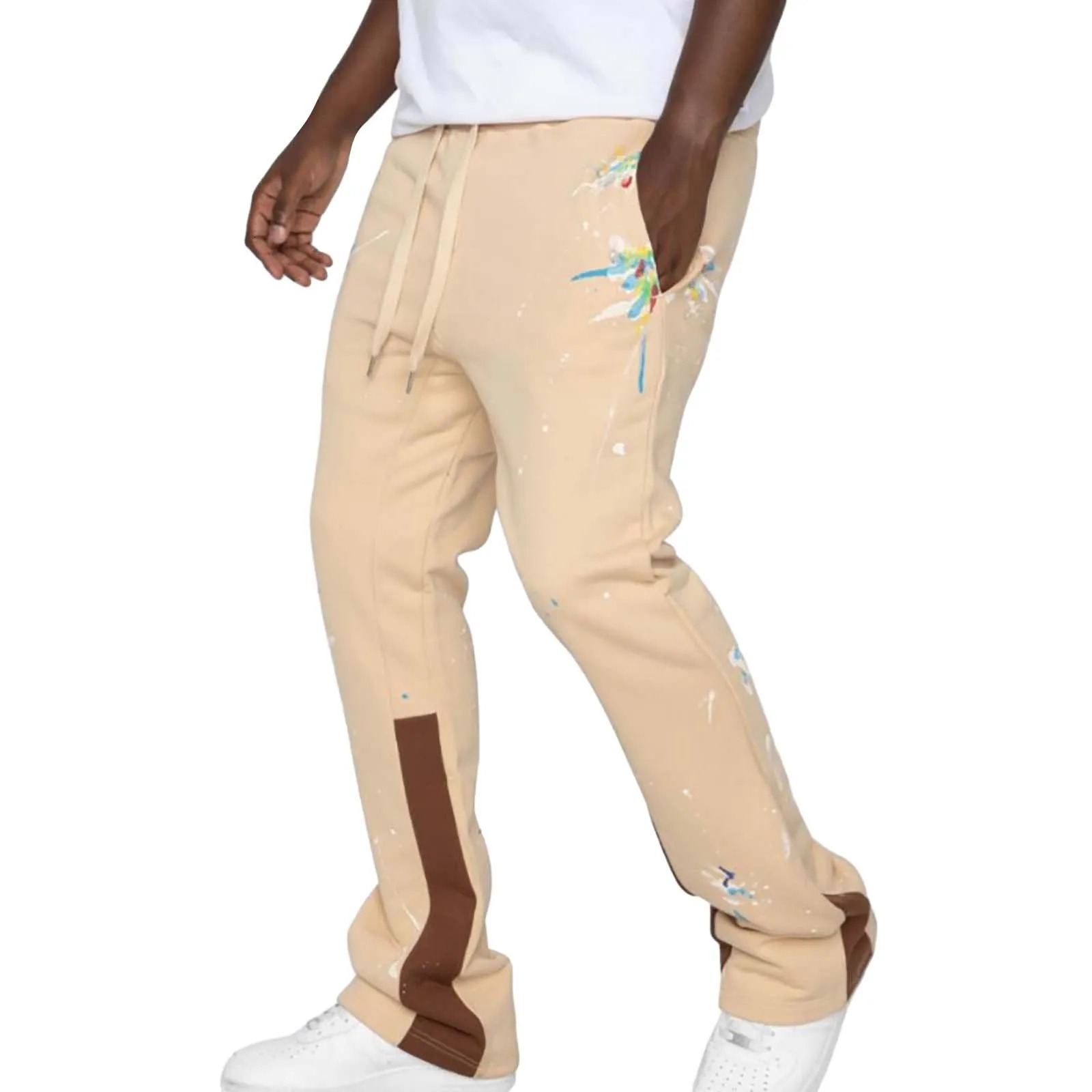Splatted Ink Elastic Loose And Slightly Flared Fashionable Stylish Trendy Casual Pants For MenS Wide Legged Cotton 240806