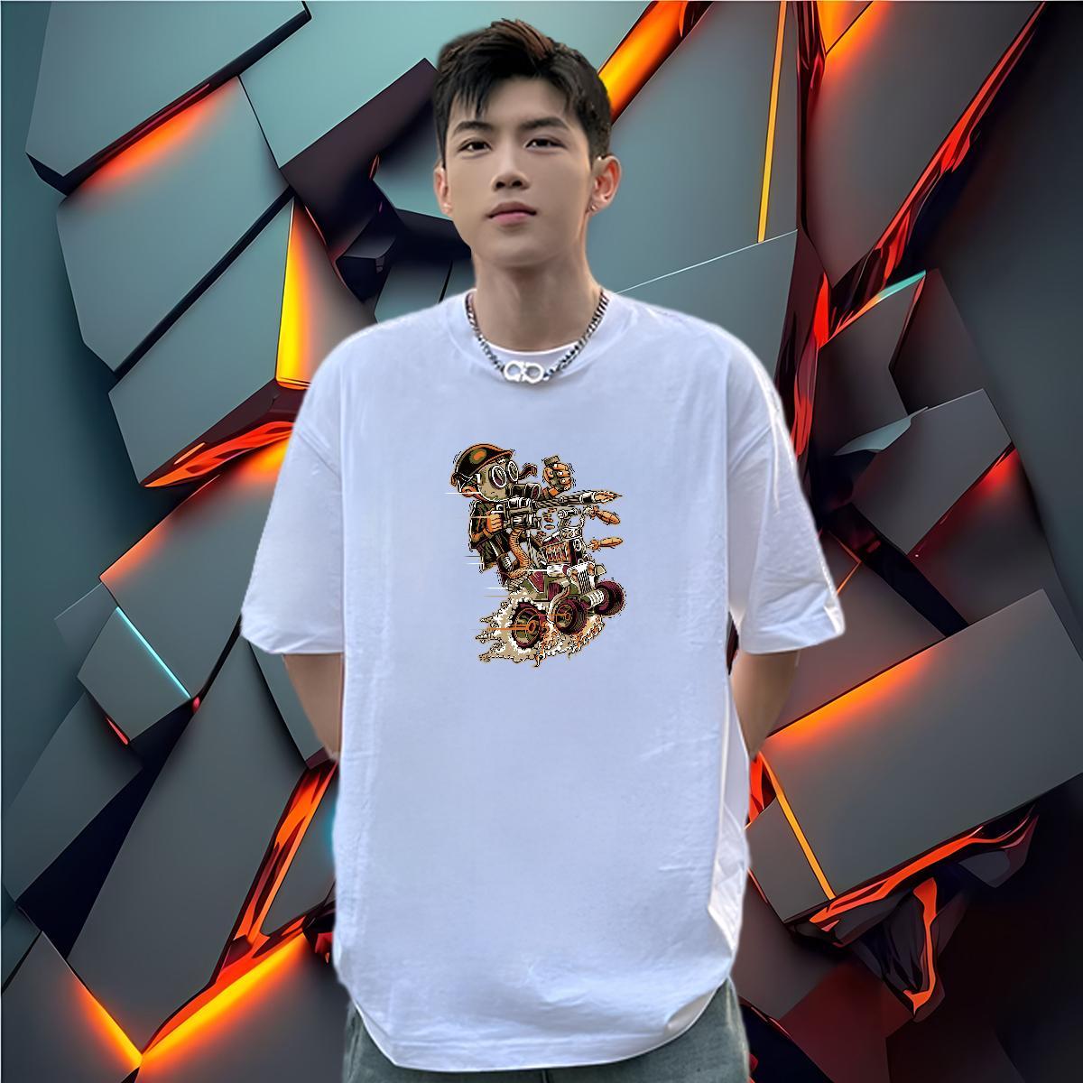 Brand T Shirts Men Motorcycle Tops 230g Cotton Beach Loose Skull Crew Neck Breathable Mens Tshirts