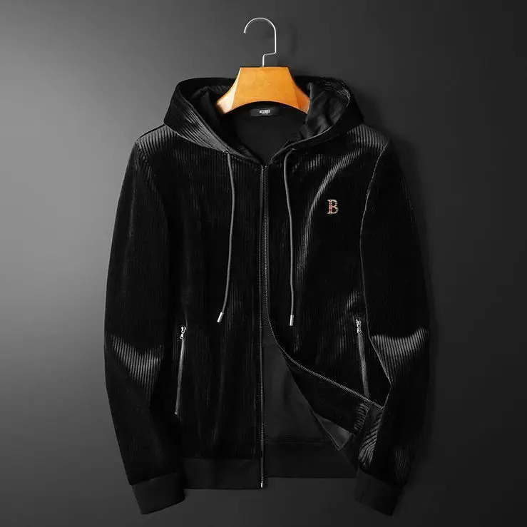 High end Leisure Sports Hooded Set Mens Gold Velvet Two piece Loose Autumn and Winter Wear 240808