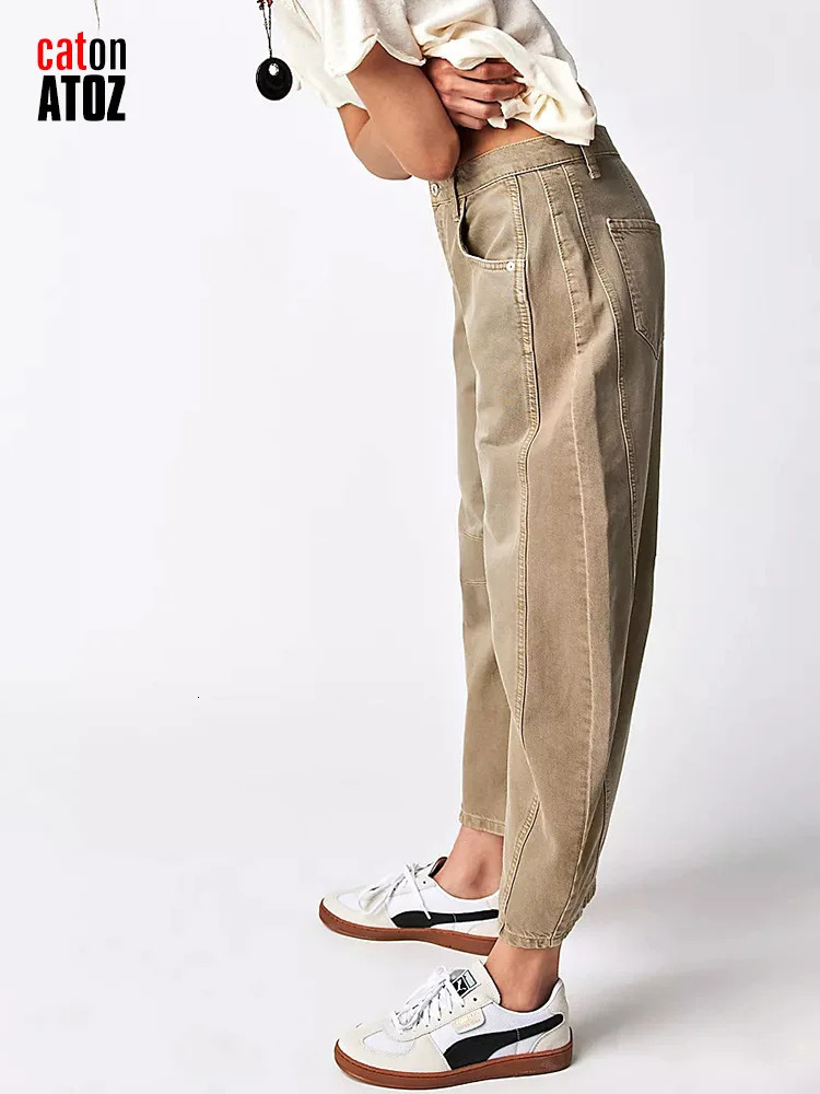 Womens Barrel Jeans Fashion Khaki Relaxed Harem Denim Slouchy Pants Female Casual White Black Cropped Baggy Jeans 3094 240807