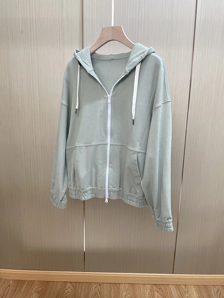 Womens Cotton Sports Set Zipper Hoodies Long Sleeve Hooded Sweatshirt or Elastic Waist Beading Sweatpants Suit Autumn 240807