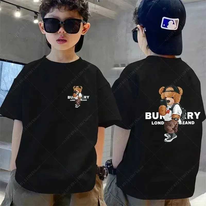 Luxury brand bear graphic childrens T-shirt cotton cute printed T-shirt summer fashion childrens shirt boys and girls top clothing free topW240718