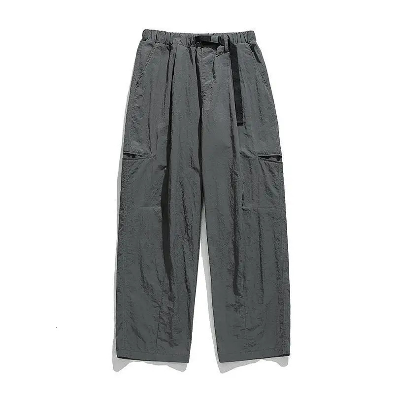 Spring Autumn Solid Color Fashion Elastic Waist Cargo Pants Man High Street Cotton Loose Pockets Patchwork Straight 240806