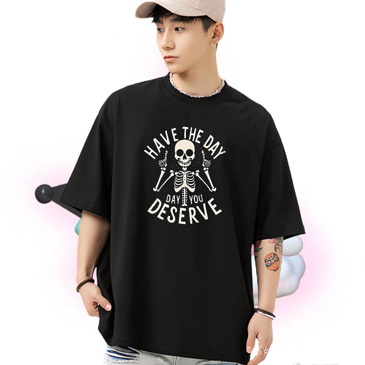 Wholesale T Shirts Men skull Wear 230g Pure Cotton Casual Beach Designer Custom Big Size Breathable Crew Neck Men Tshirts