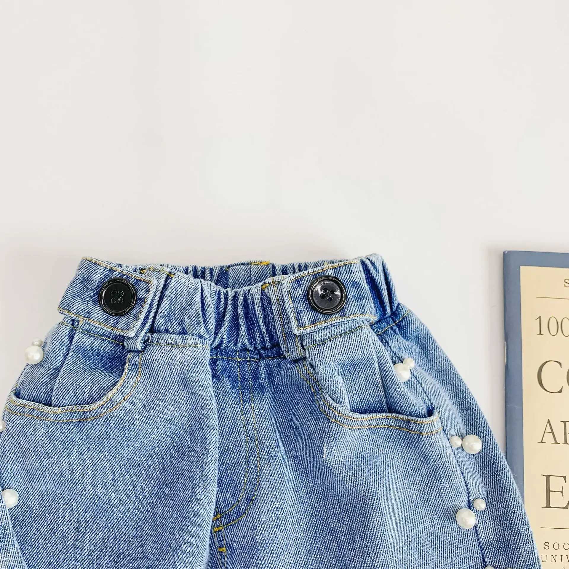 Jeans Autumn cute girls fashion side pearl casual jeans 1-6 years baby girl all-match denim pants