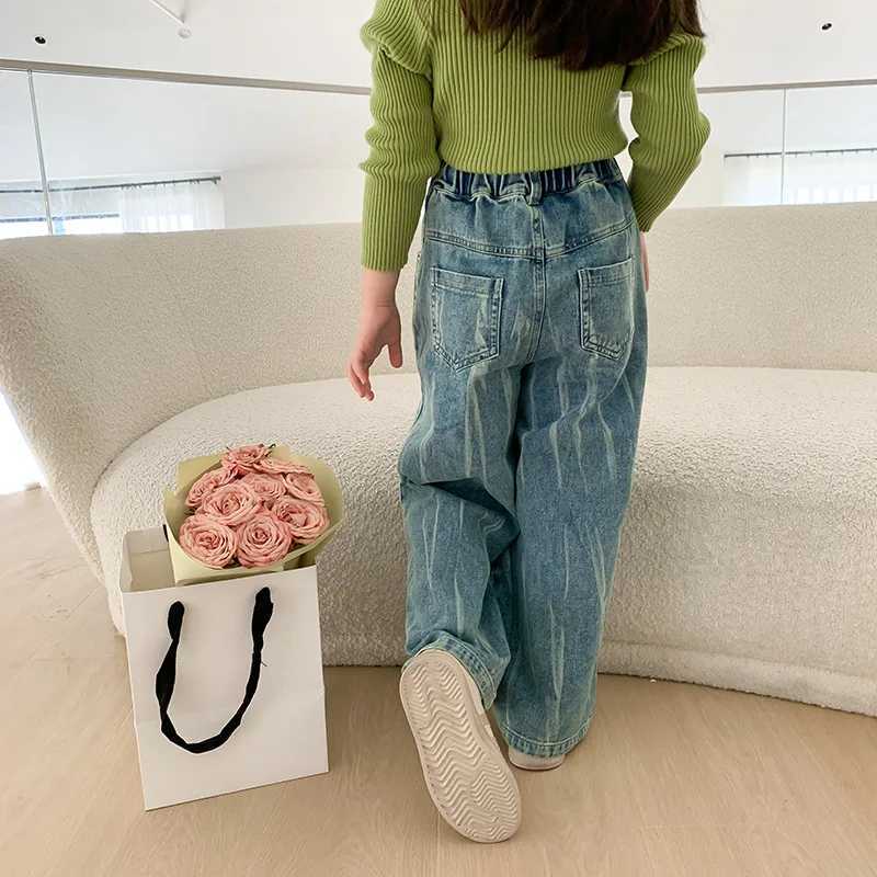 Jeans Autumn Children fashion Tie-dyed denim wide-leg pants Boys and girls loose jeans 2-8Y