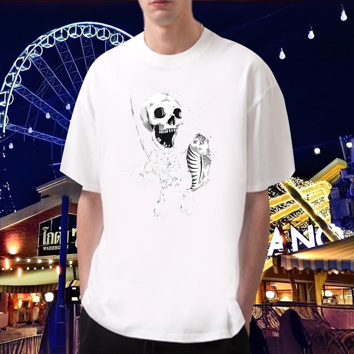 Custom T-Shirts for Men skull Tshirts 230g 100% Cotton Daily Outfit Unisex Oversized 4XL Breathable Short Sleeve Tshirt for Man Woman
