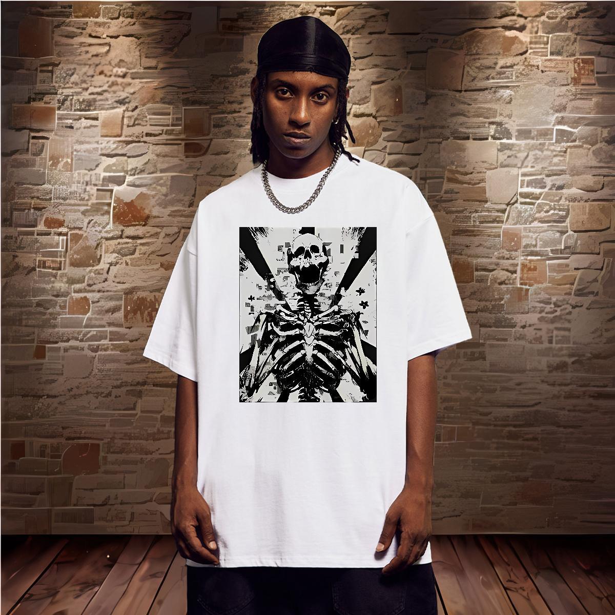 Fashion Casual Mens T Shirts skull Tops Tees 100% Cotton 230g Anime Printing Street Free Shipping Customized O-Neck Short Sleeve Men Tops Tees