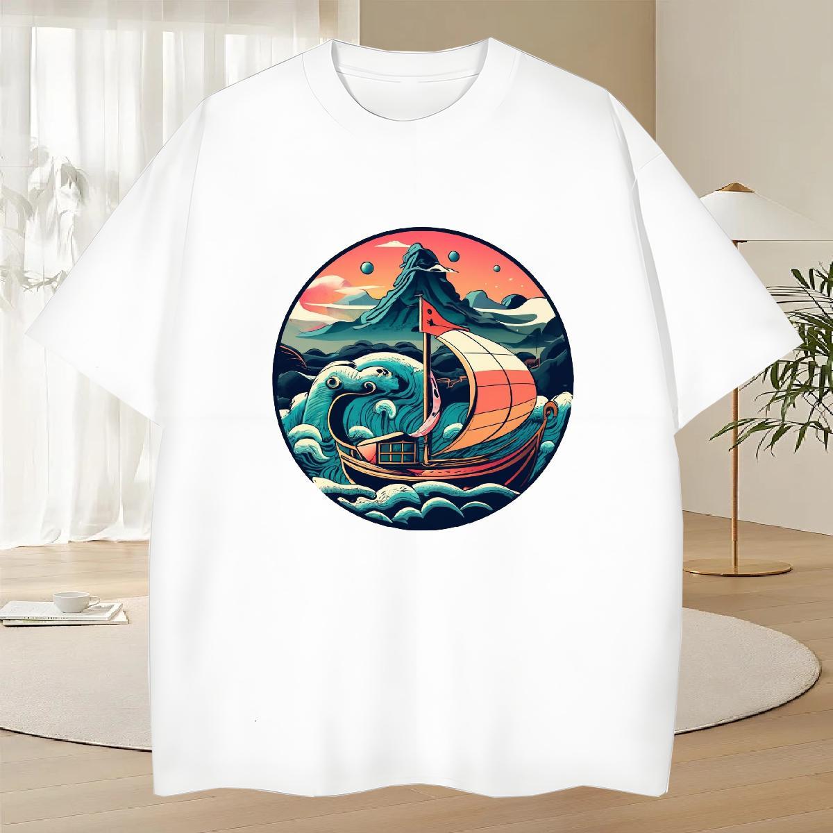 Fashion New T-Shirts beach Top Tees 230g 100% Cotton Daily Outfit TOP Quality Floral Print Short Sleeve O-Neck Mens Tshirts