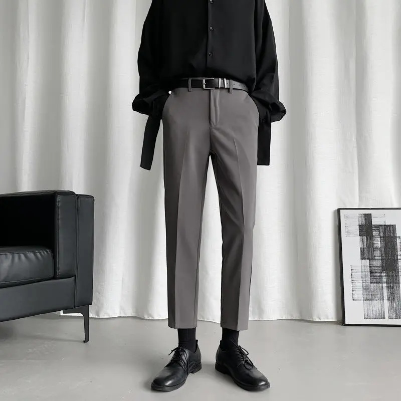 Korean black suit mens ultrathin fashion solid color business social dress straight pants soft 240816