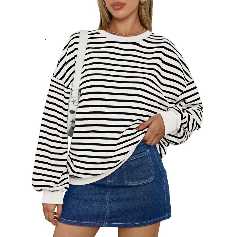 2024 women's autumn and winter new item striped long sleeved round neck oversized sportswear Y2K sweatshirt
