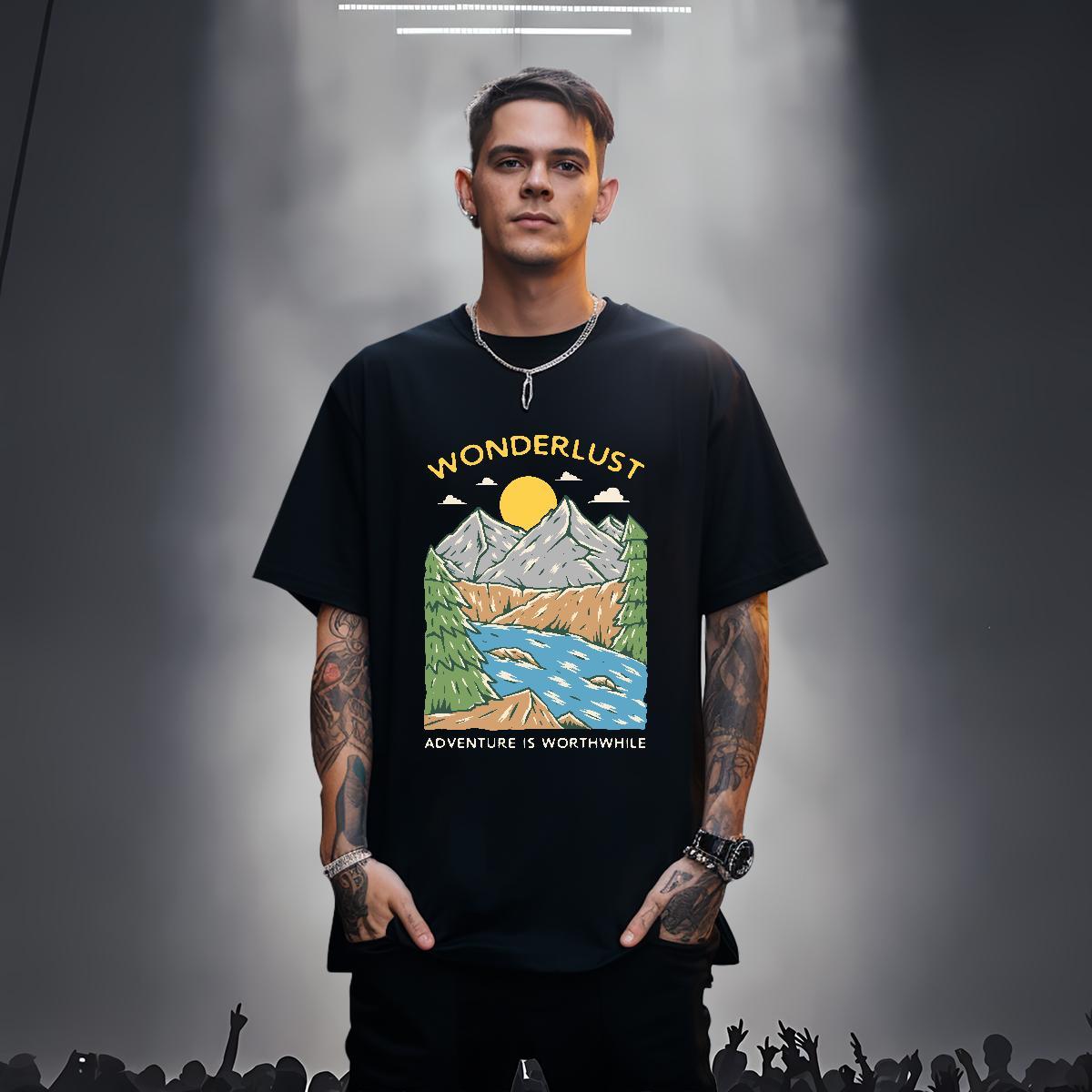 New Designer T-Shirts mountains Clothings 100% Cotton 230g Hip Hop Street Brand DIY Logo Oversized Short Sleeve O-Neck Men Tshirts