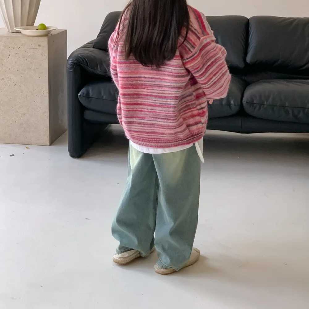 Jeans Spring Boys fashion Washed white denim straight-leg pants Autumn Girls wide leg jeans