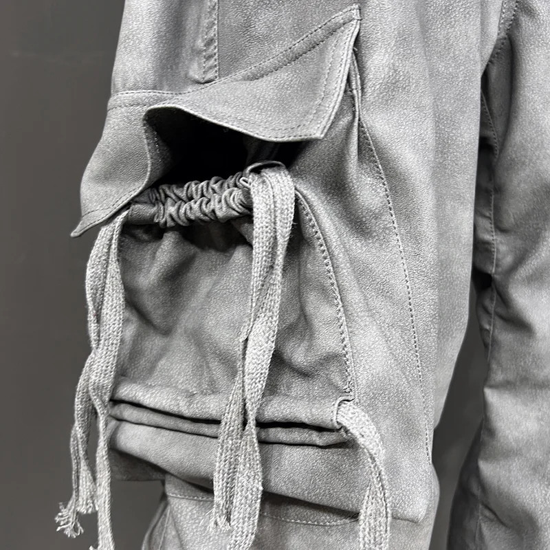 PFHQ Mens PU Washed Cargo Pants Streetwear Multi Pockets Avantgarde Pioneer Techwear Abstraction Autumn Trousers 21Z3141 240806