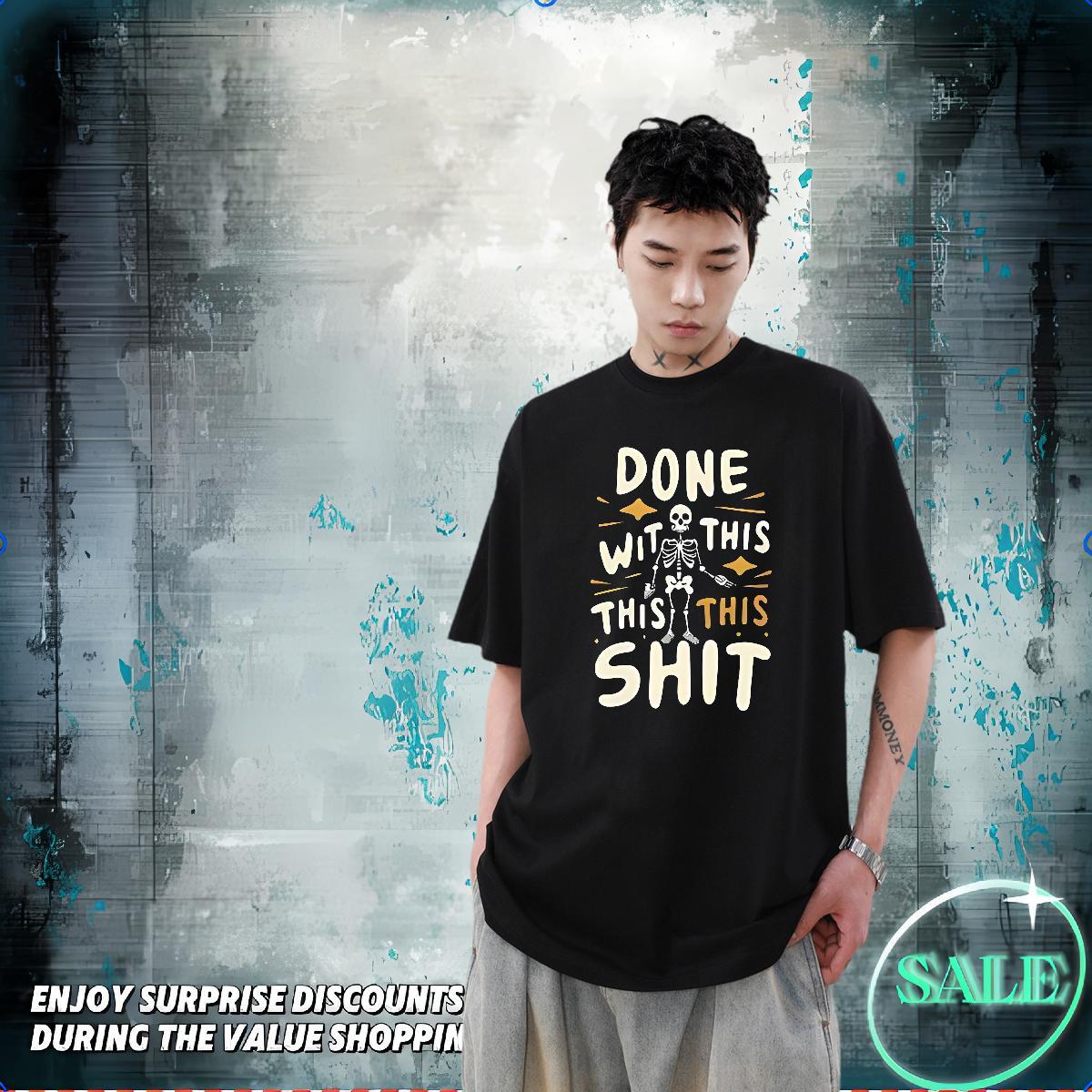 Classic T-Shirts for Men skull Polos 100% Cotton 230g Casual High Quality Anime Print Breathable Short Sleeve Men Clothes T-Shirt