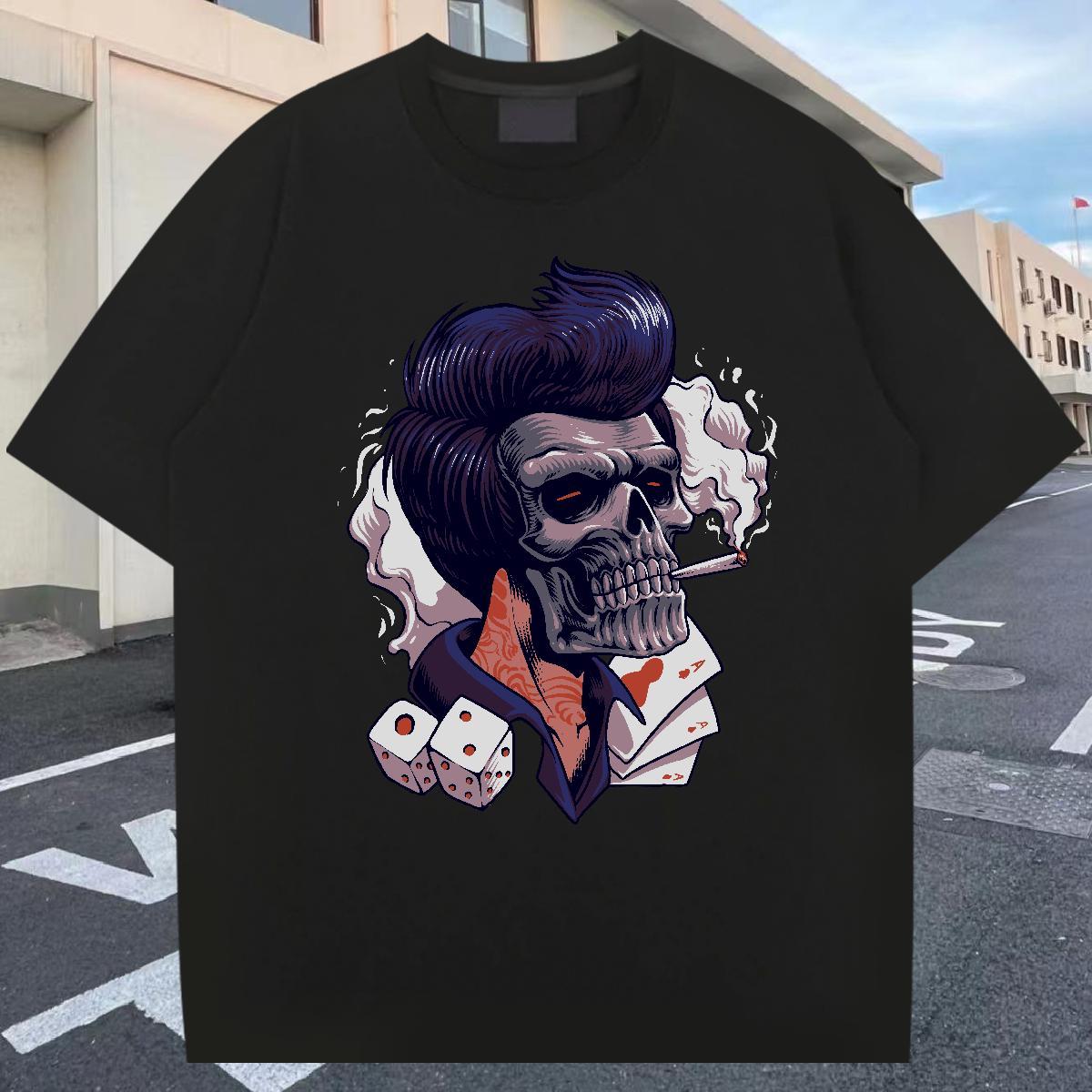 DIY Men T Shirts skull Clothes 230g Pure Cotton Hip Hop Street Wholesale Custom Big Size Short Sleeve Soft Tshirt for Man Woman