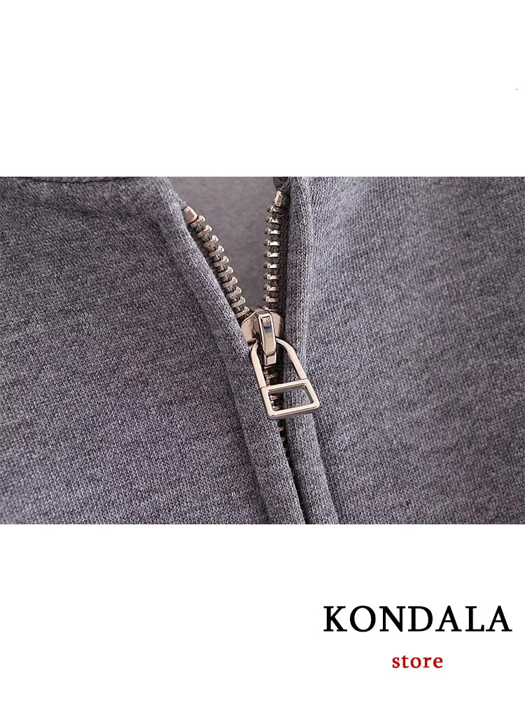 KONDALA Casual Gray Sports Women Suits Long Sleeve Zipper JacketsElastic Waist Wide Leg Pants Fashion Autumn Winter Suits 240807