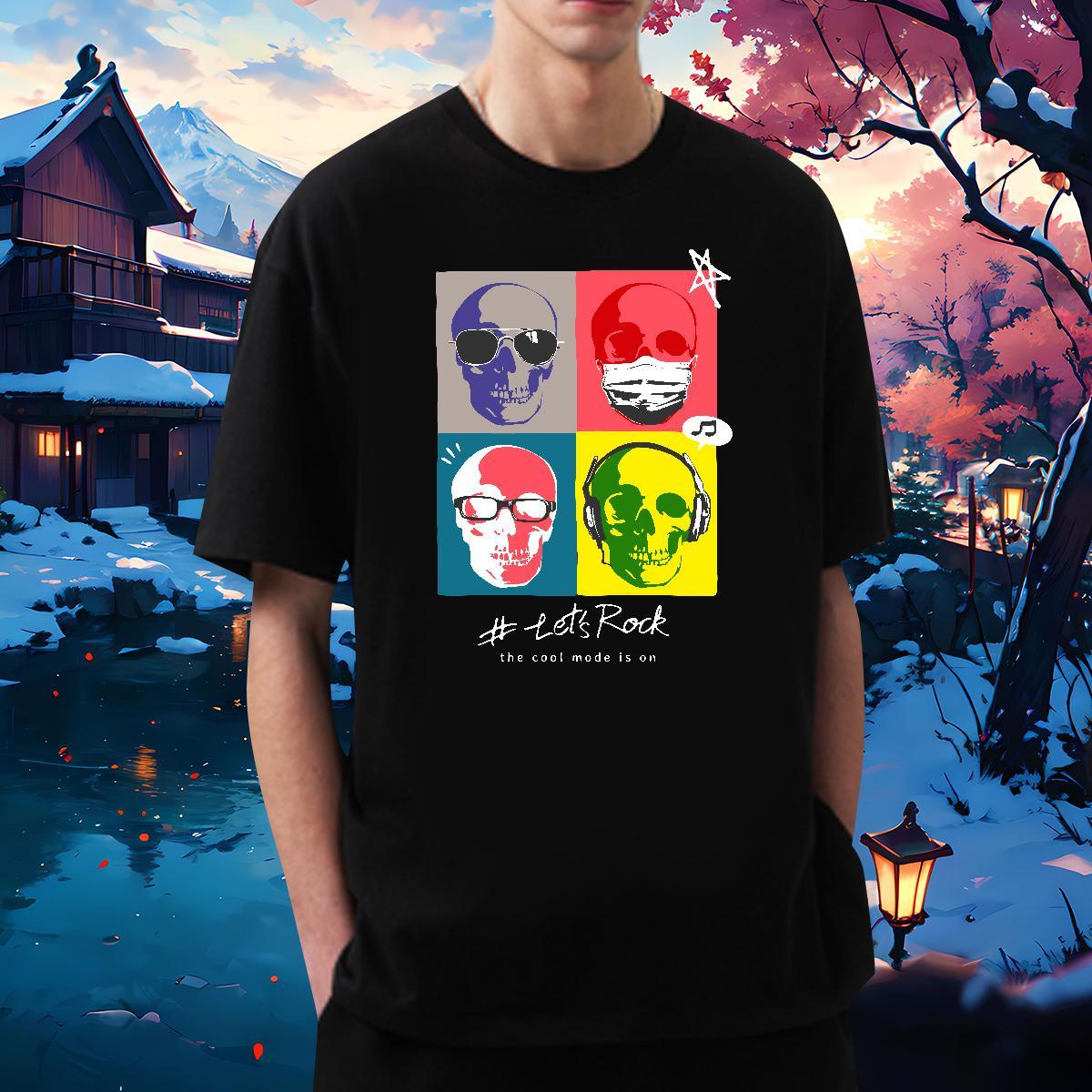 Fashion Casual T Shirt For Man skull Tees Shirts 100% Cotton 230g Outdoor Loose Cartoon Print Short Sleeve Soft Couples T Shirts