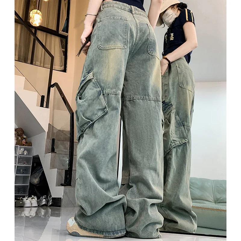 Woman Harajuku Y2k 90s Aesthetic Wide Leg Jeans Female 2000s Vintage Clothes Cargo Pants Lady Gothic Baggy Blue Denim Trousers 240807